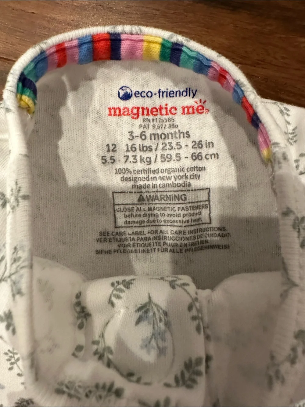 Magnetic Me Cream Footed One-Piece with Gray Leaf Print